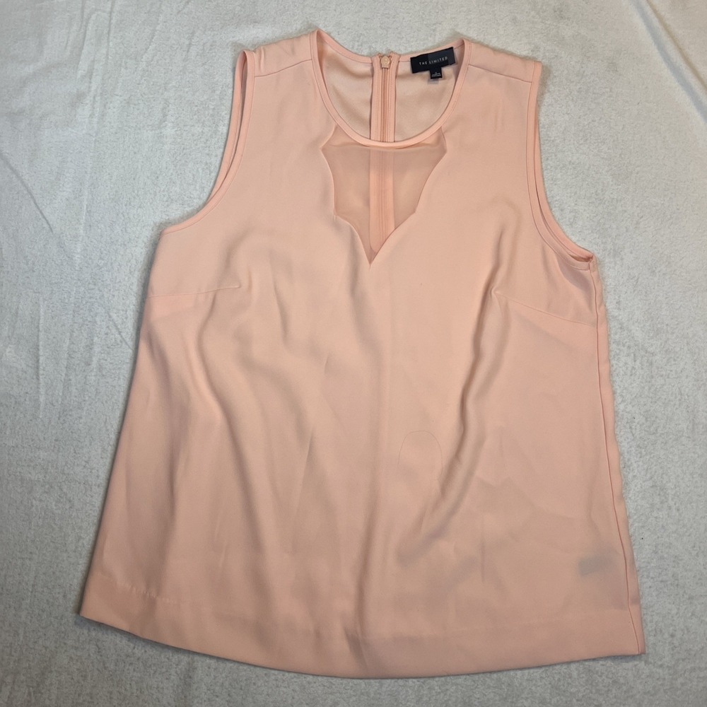 The Limited Crepe Sleeveless Blouse - Peach Pink Sz Small Scalloped Sheer Cutout